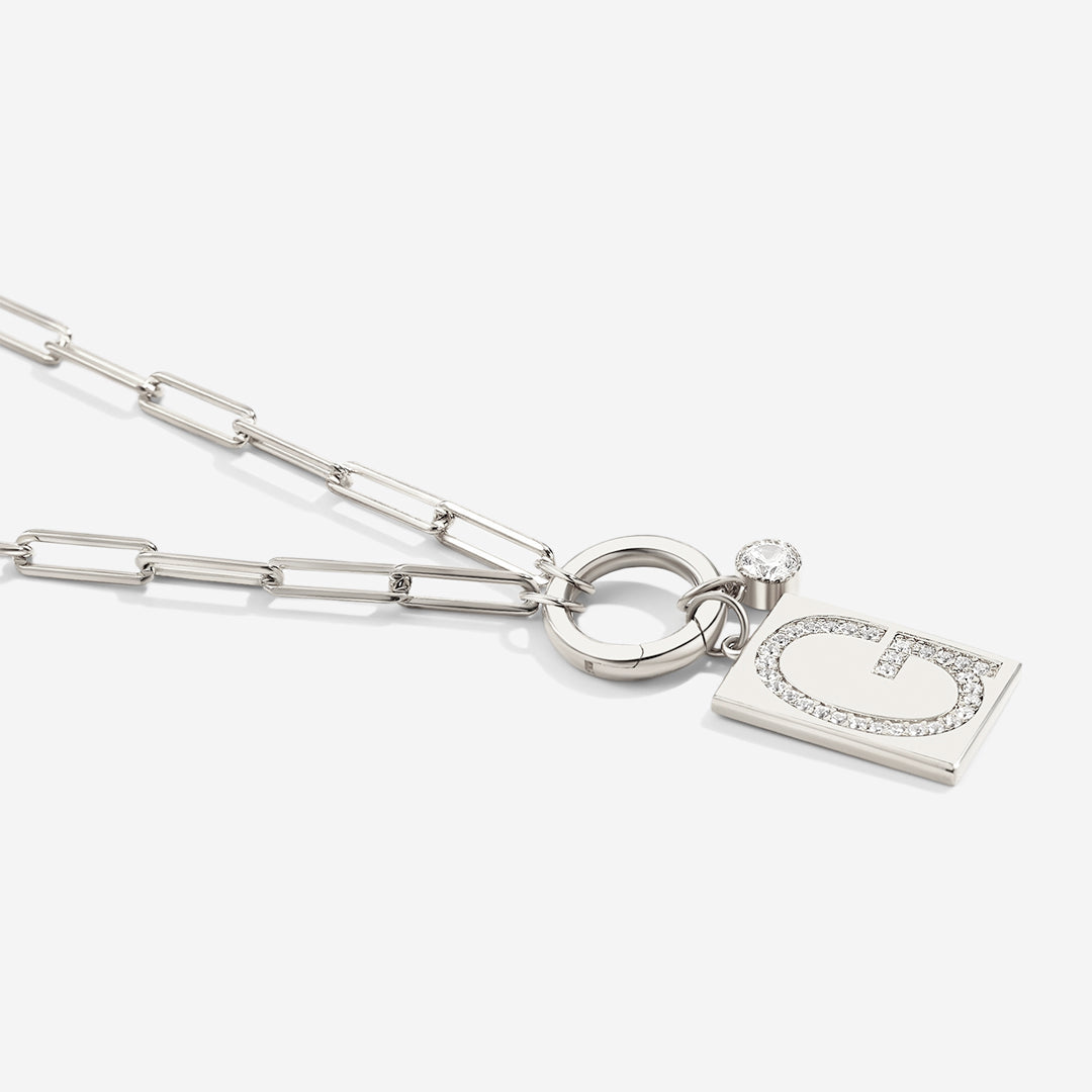 Sterling Silver Pave Initial Pendant Necklace with Paperclip Chain by Seeyoura