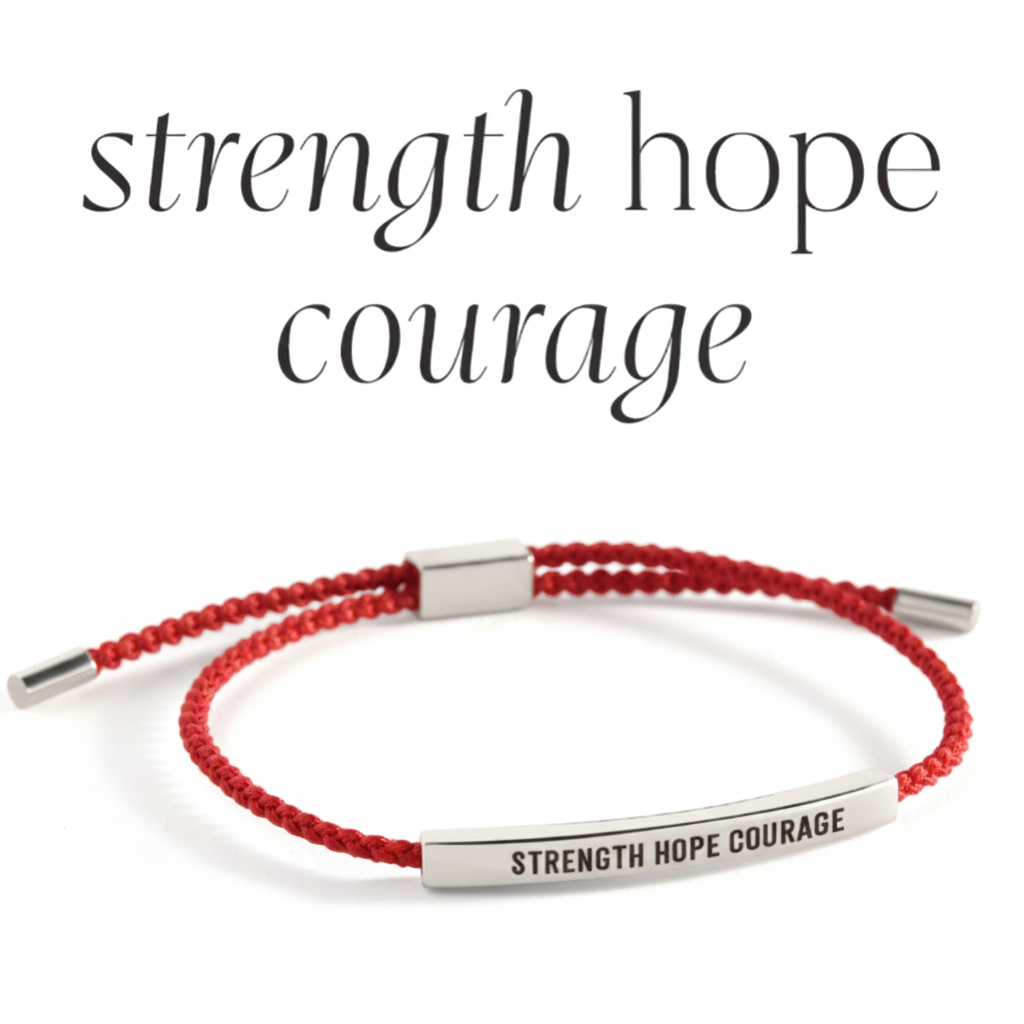 Strength Hope Courage Inspire Bracelet in Lucky Red, silver by Seeyoura