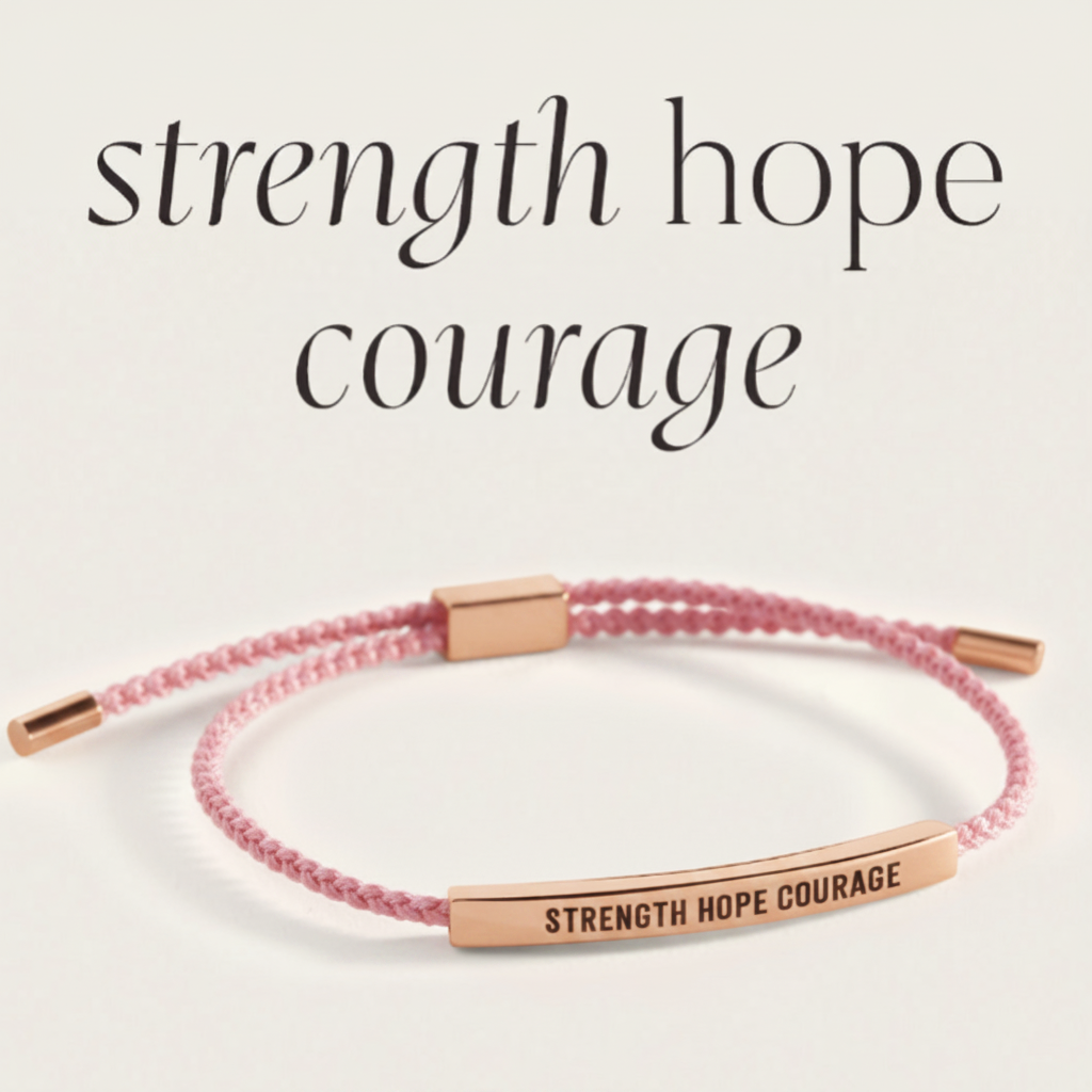 Strength Hope Courage Inspire Bracelet in Pink, 18-k-rose-gold-plated by Seeyoura