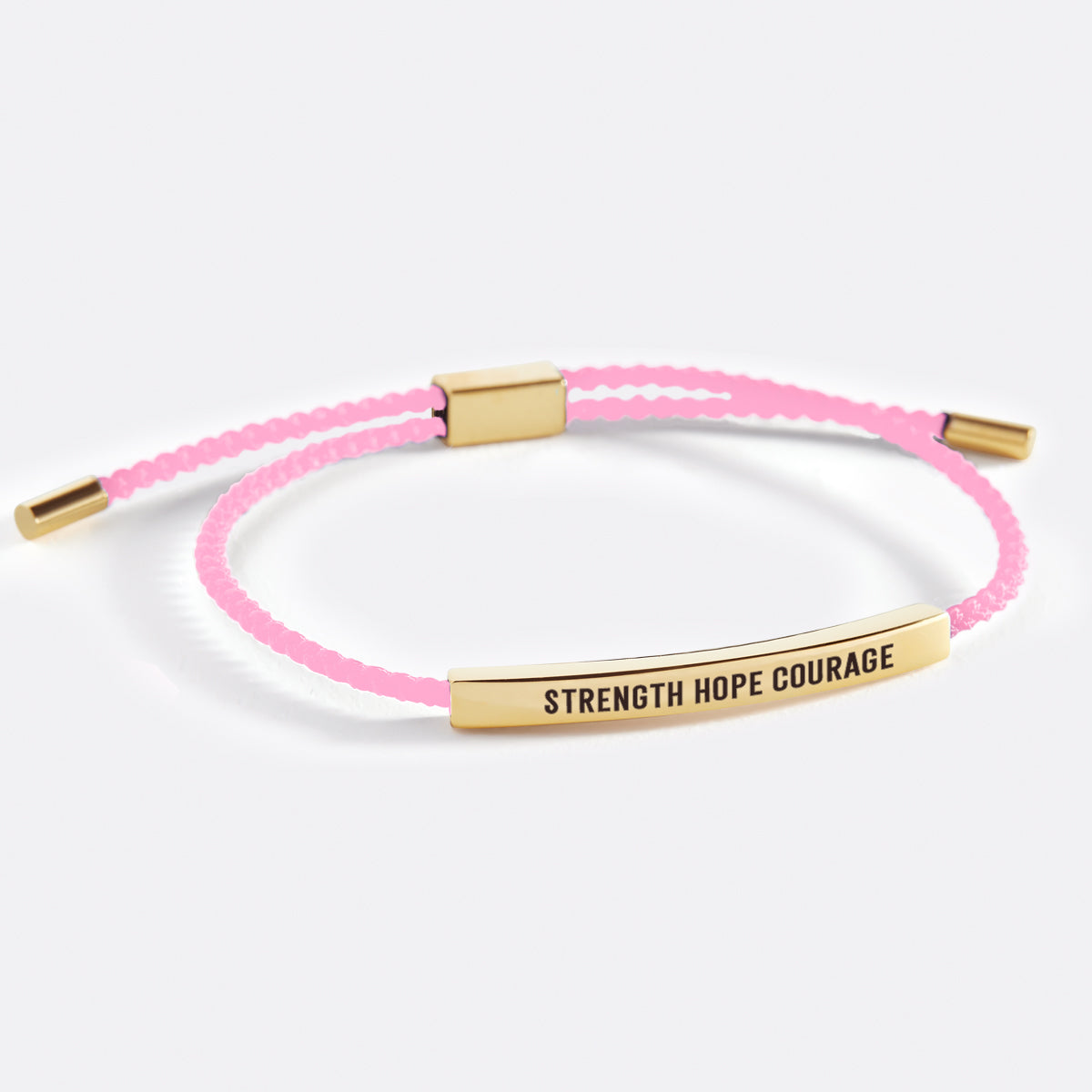 Strength Hope Courage Inspire Bracelet in Pink, gold by Seeyoura
