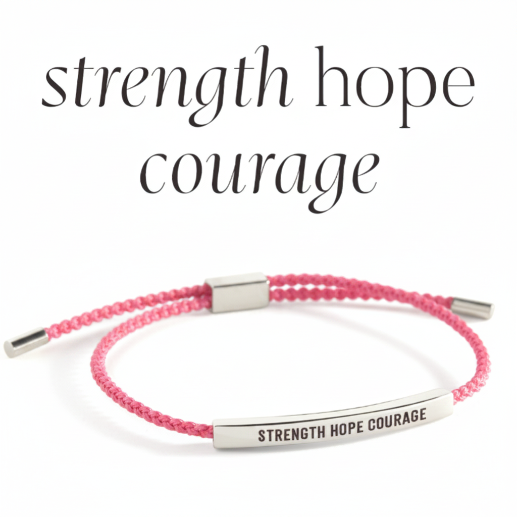 Strength Hope Courage Inspire Bracelet in Pink, silver by Seeyoura