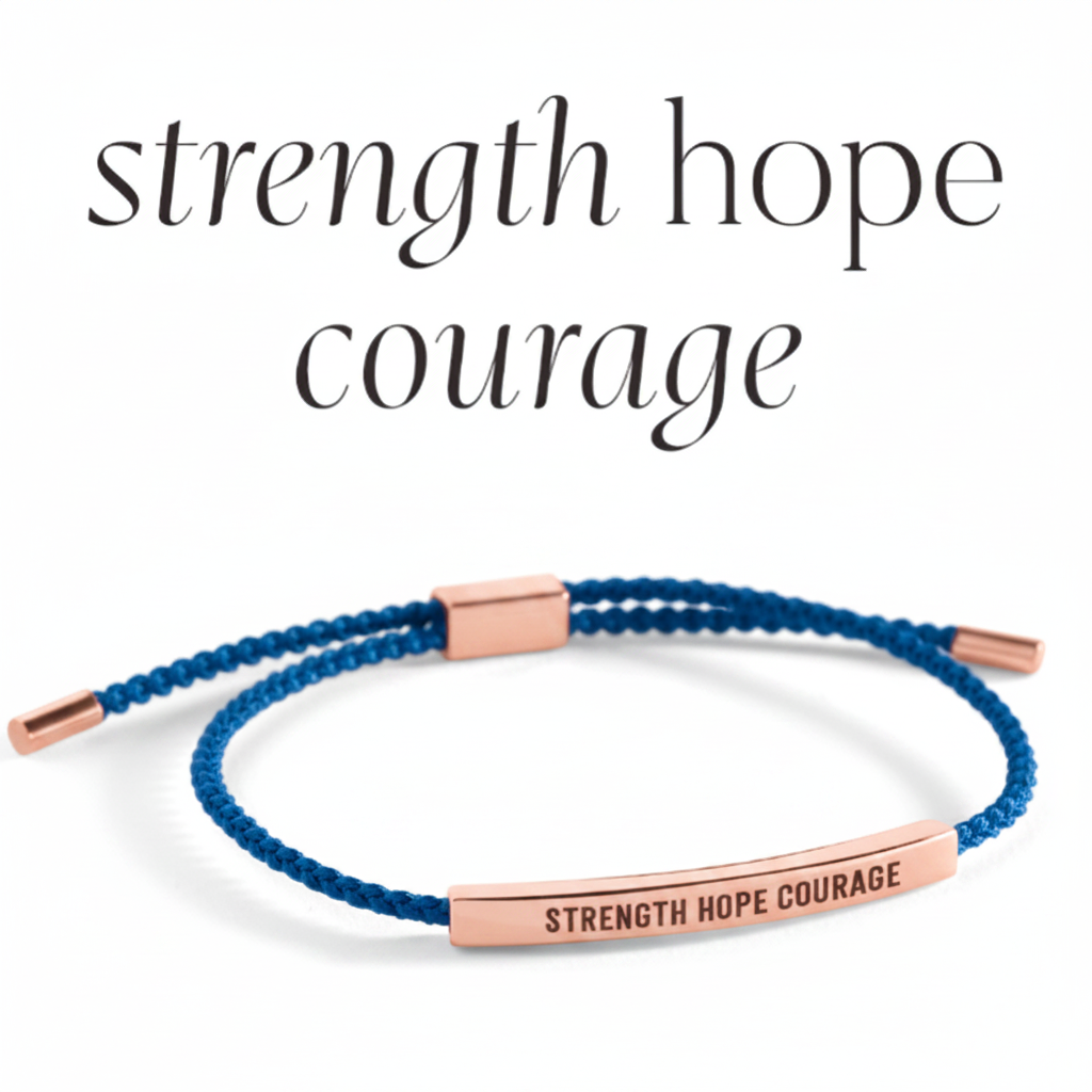 Strength Hope Courage Inspire Bracelet in Royal Blue, 18-k-rose-gold-plated by Seeyoura