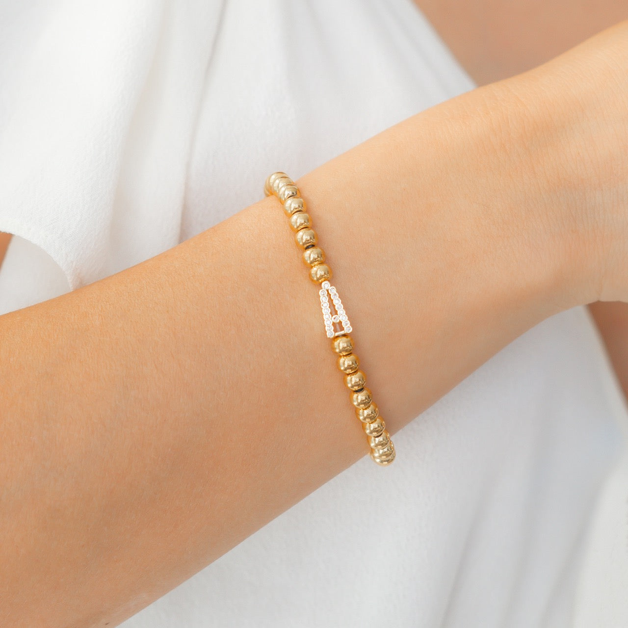 Stretch Diamond Initial Beaded Bracelet by Seeyoura