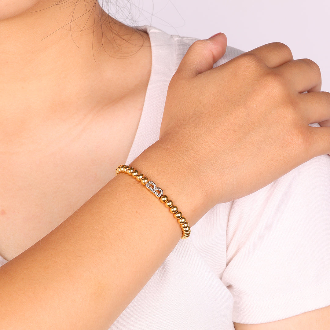 Stretch Diamond Initial Beaded Bracelet by Seeyoura