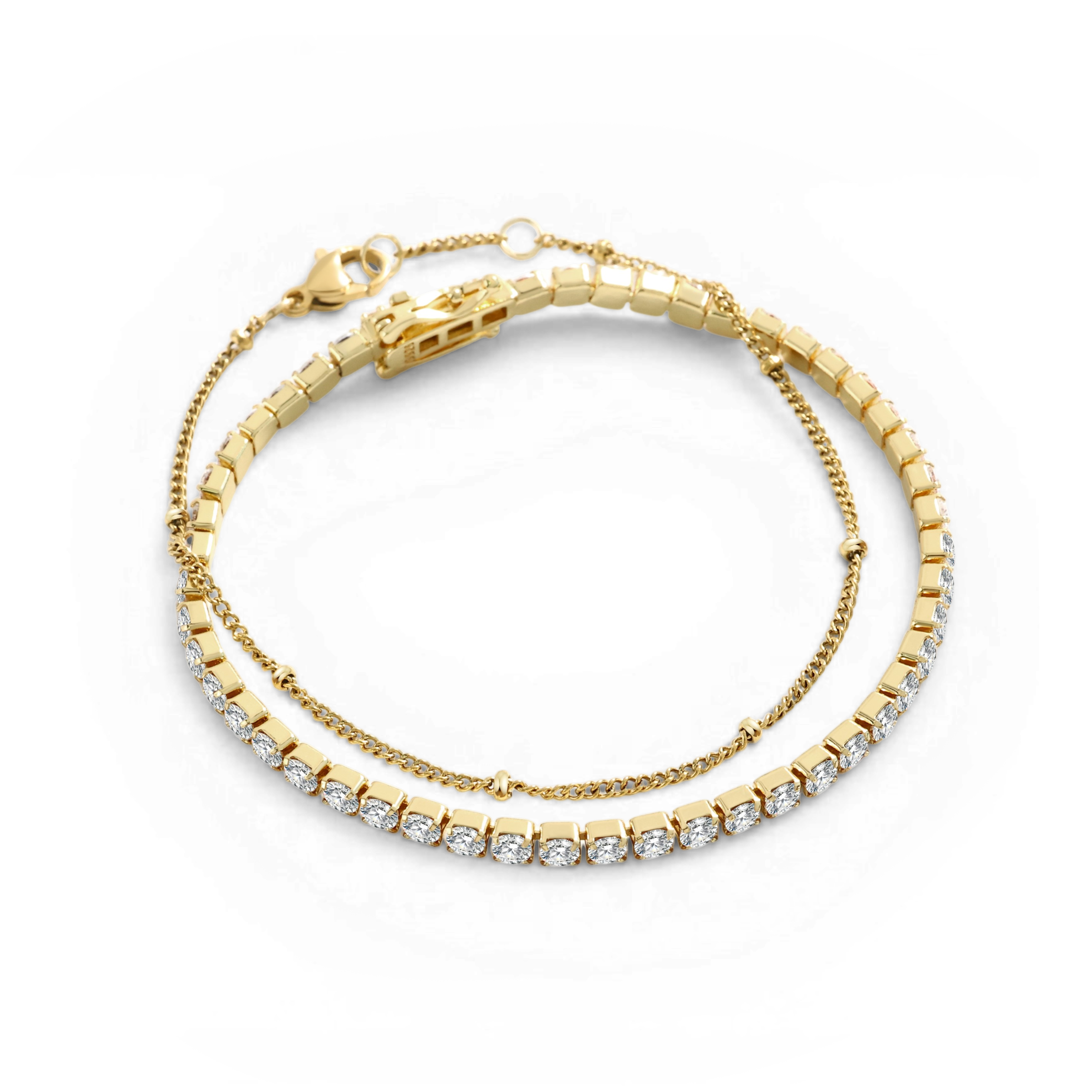 Tennis Bracelet and Satellite Chain Bracelet Bundle in gold, 7" by Seeyoura