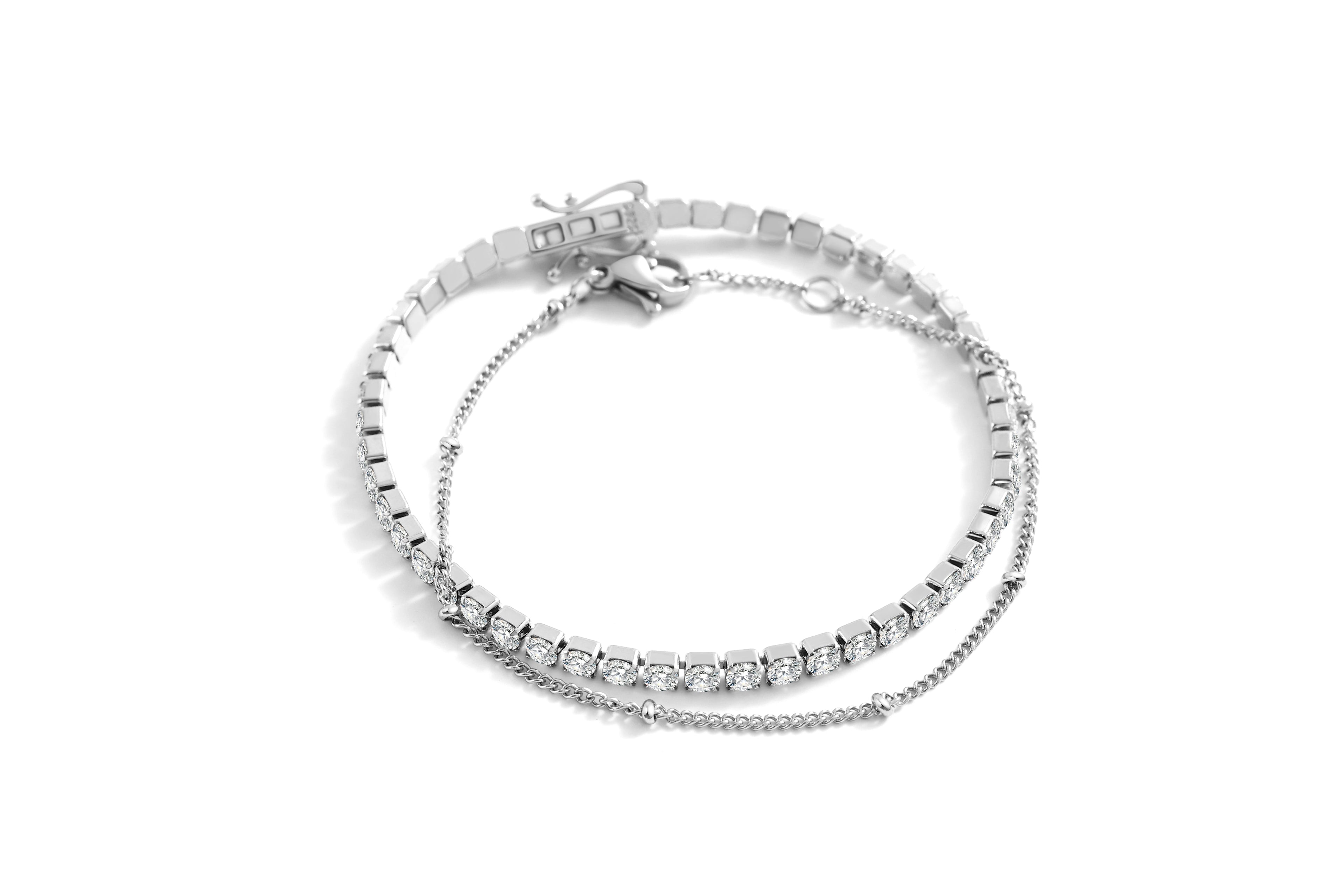 Tennis Bracelet and Satellite Chain Bracelet Bundle in silver, 7" by Seeyoura