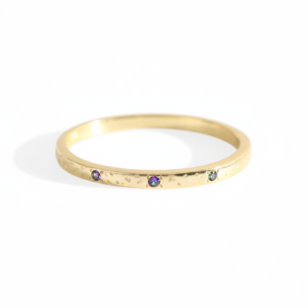Narrow Textured Gold Birthstone Band in alexandrite-june by Seeyoura