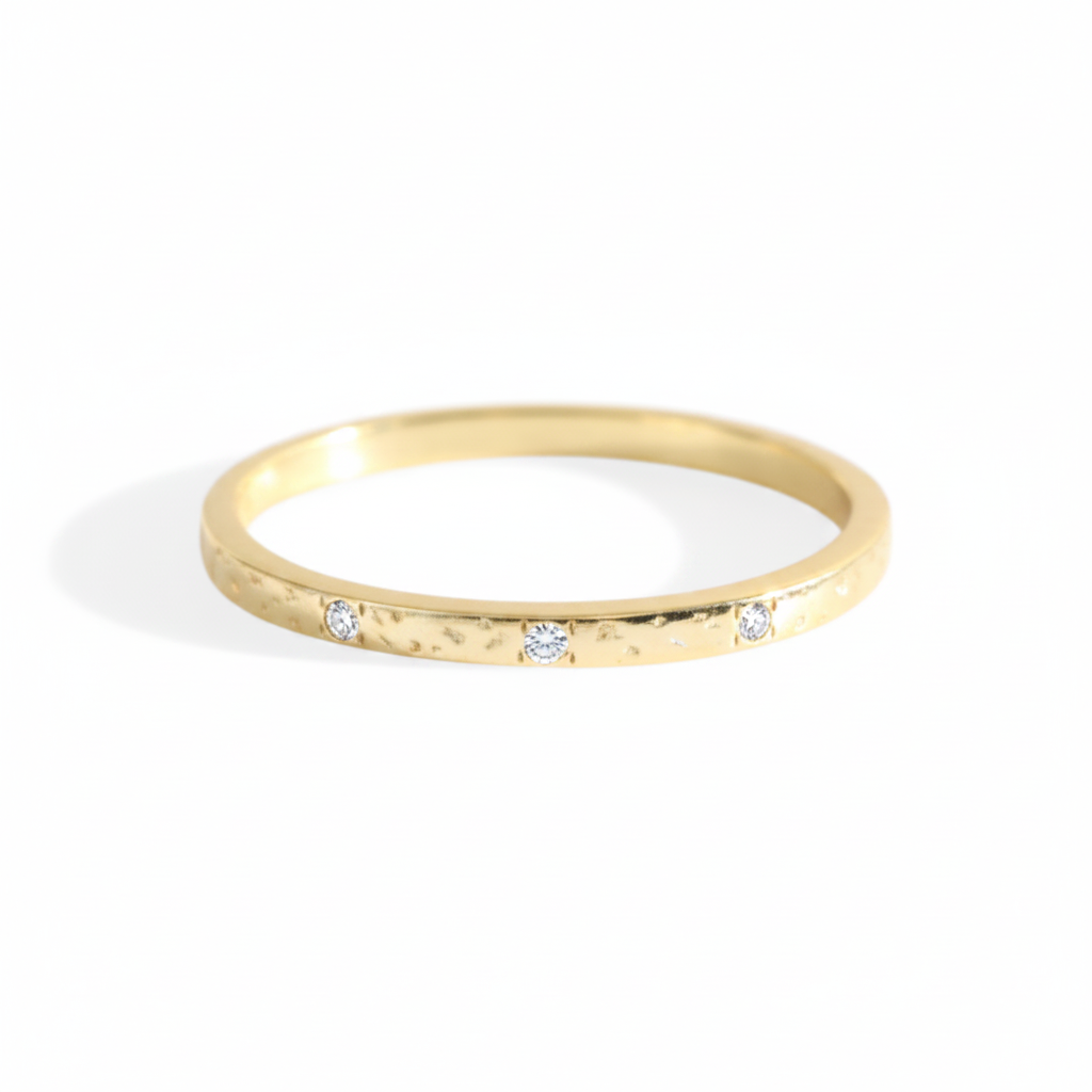 Narrow Textured Gold Birthstone Band in diamond-april by Seeyoura