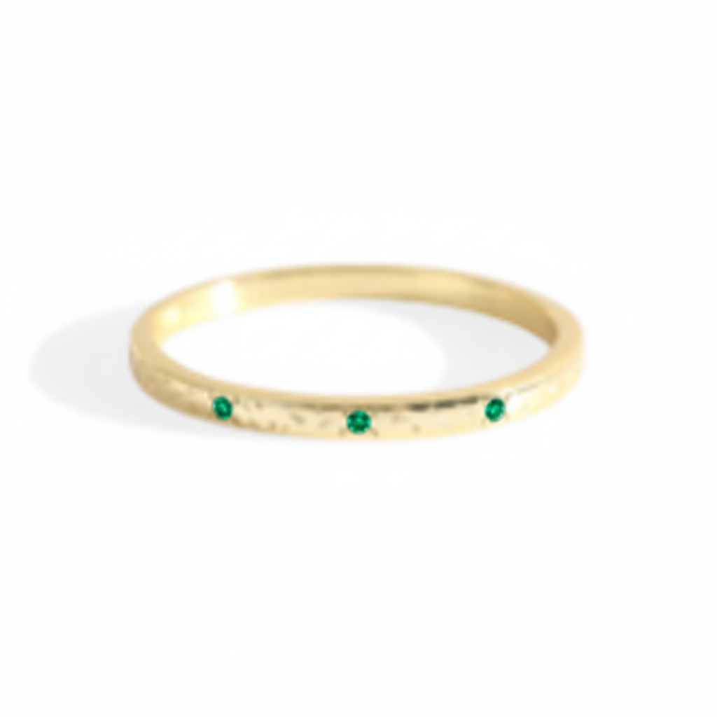Narrow Textured Gold Birthstone Band in emerald-may by Seeyoura