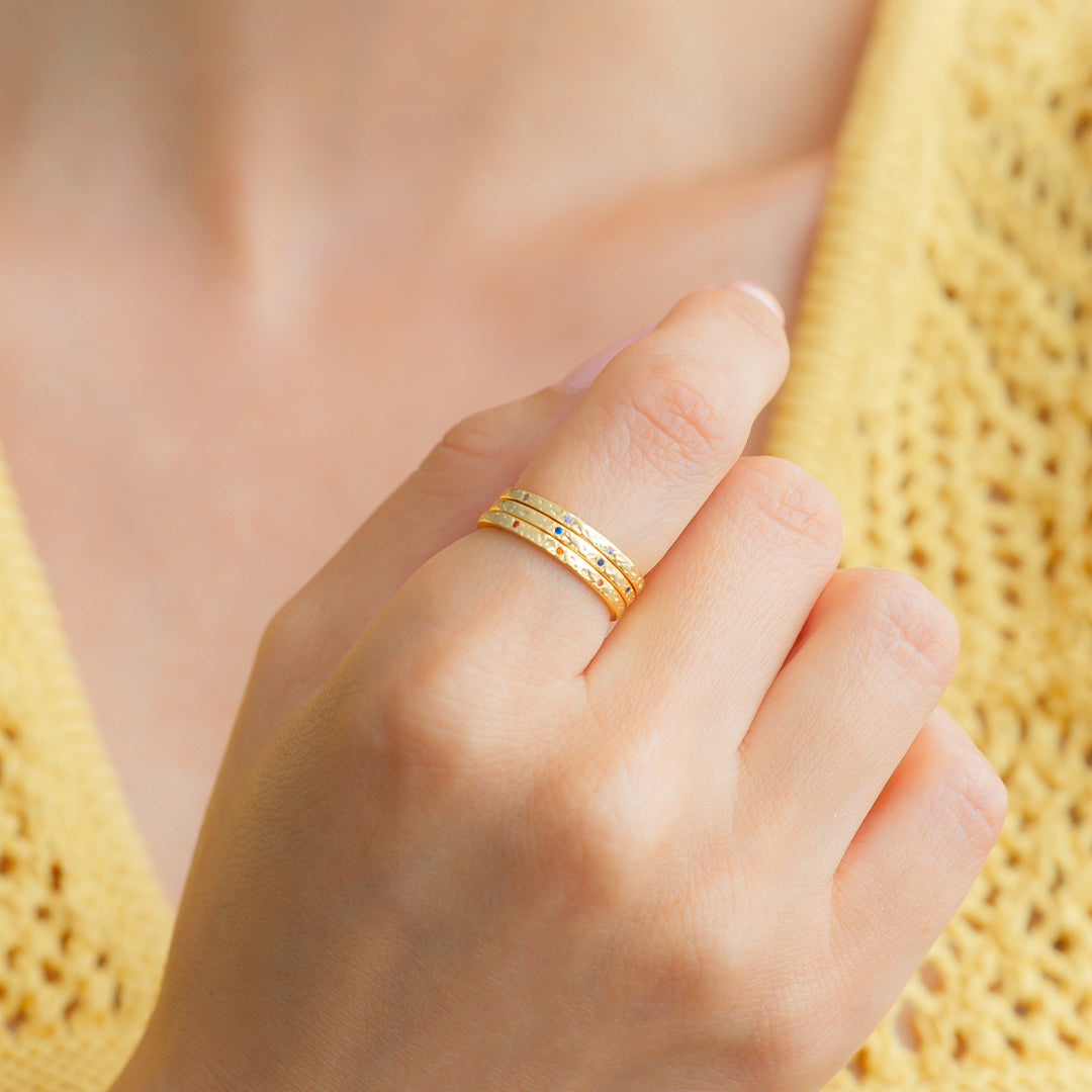 Narrow Textured Gold Birthstone Band by Seeyoura