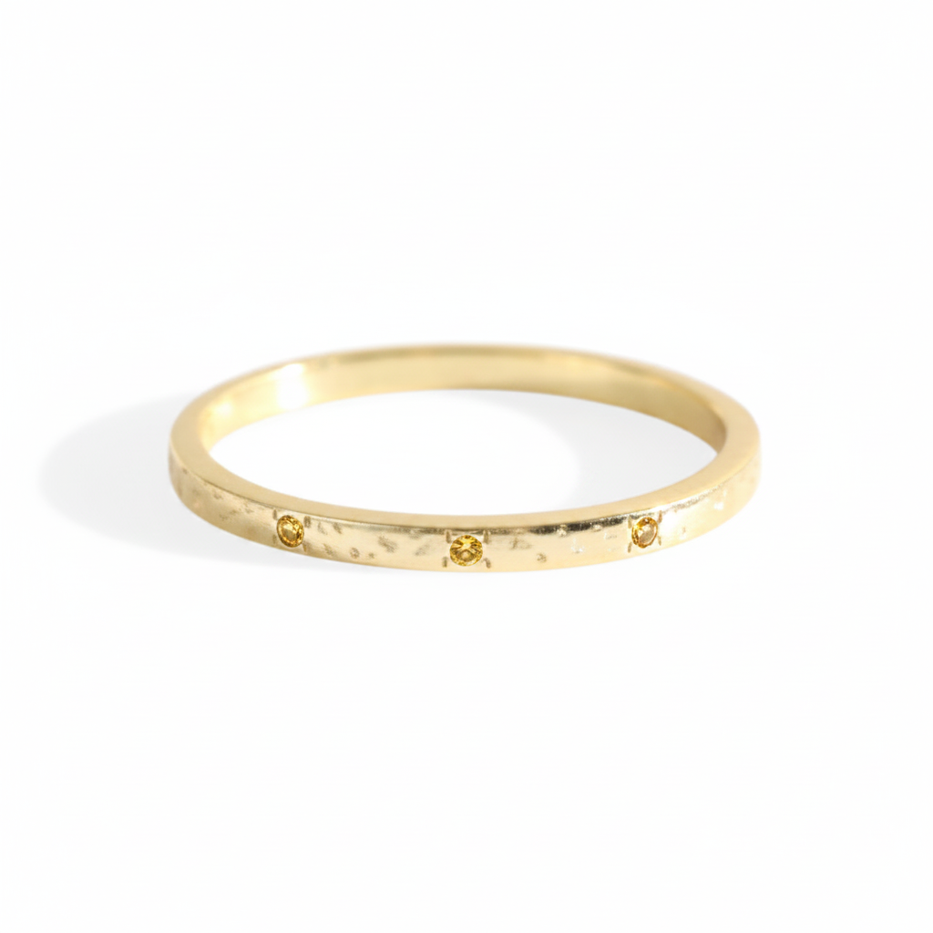 Narrow Textured Gold Birthstone Band in november-citrine by Seeyoura