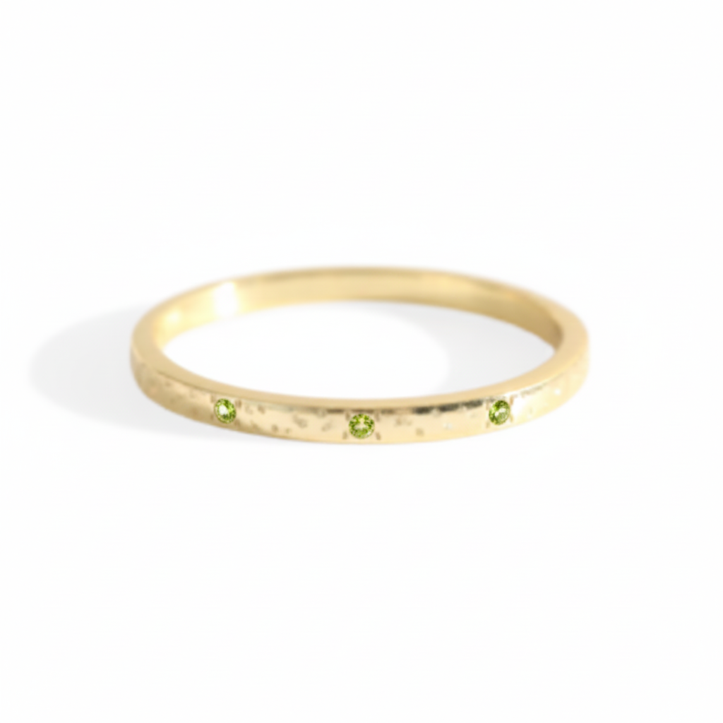 Narrow Textured Gold Birthstone Band in peridot-august by Seeyoura