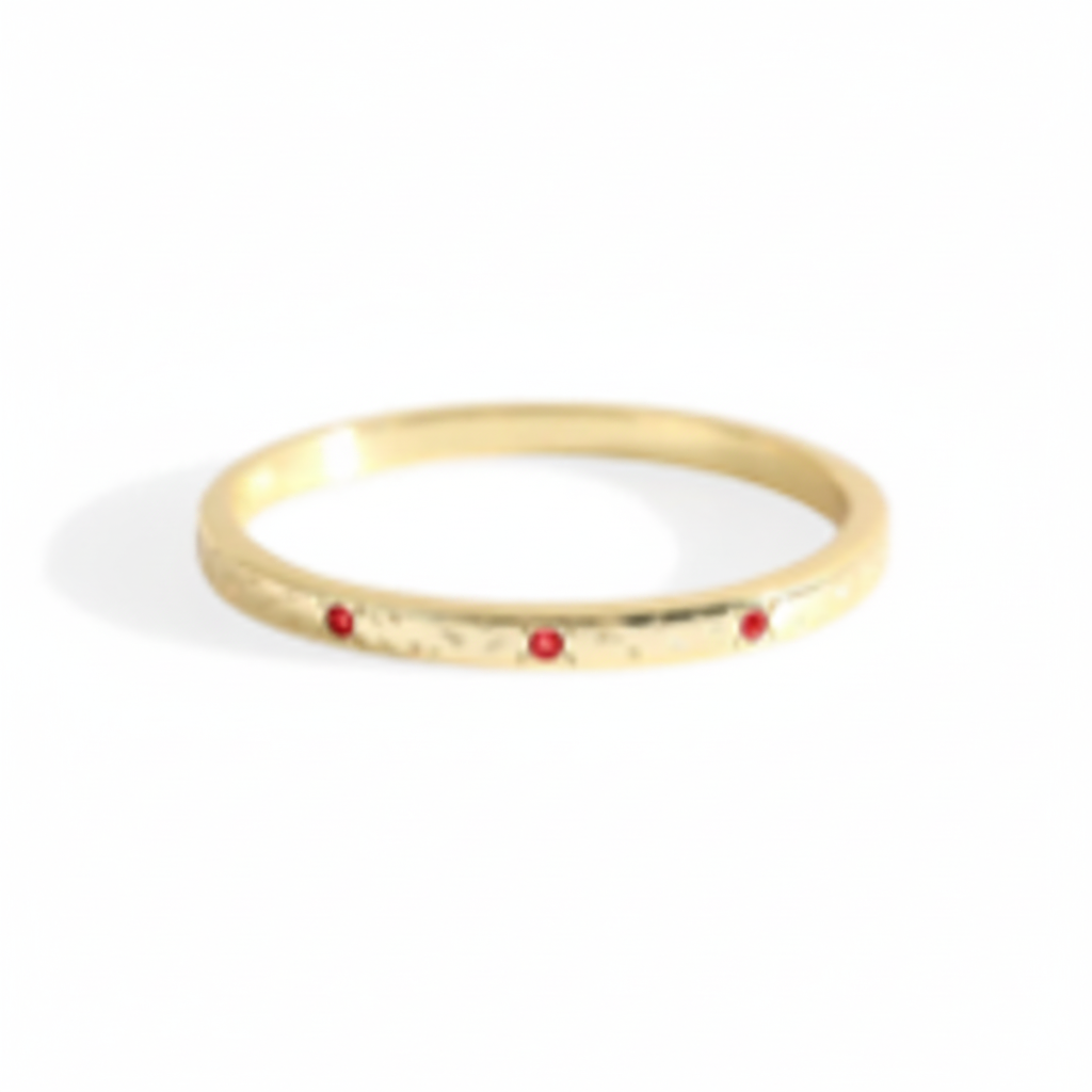 Narrow Textured Gold Birthstone Band in ruby-july by Seeyoura