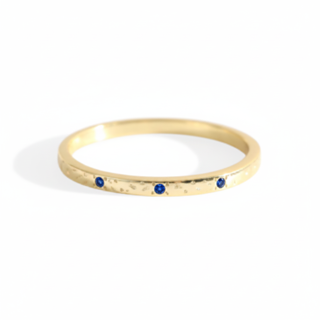 Narrow Textured Gold Birthstone Band in sapphire-september by Seeyoura