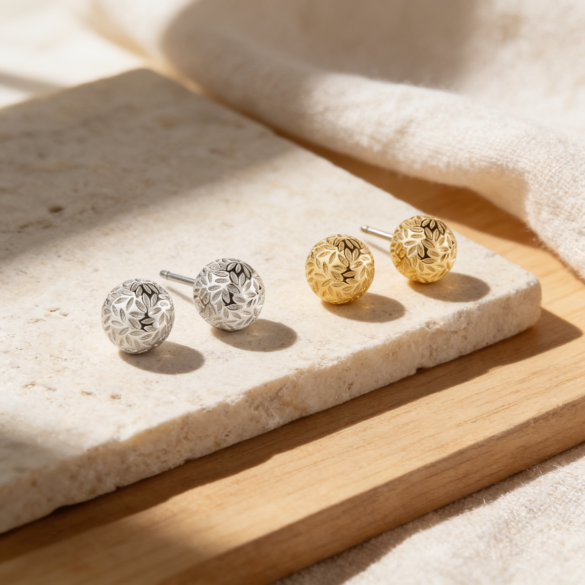 Textured Gold Ball Studs by Seeyoura