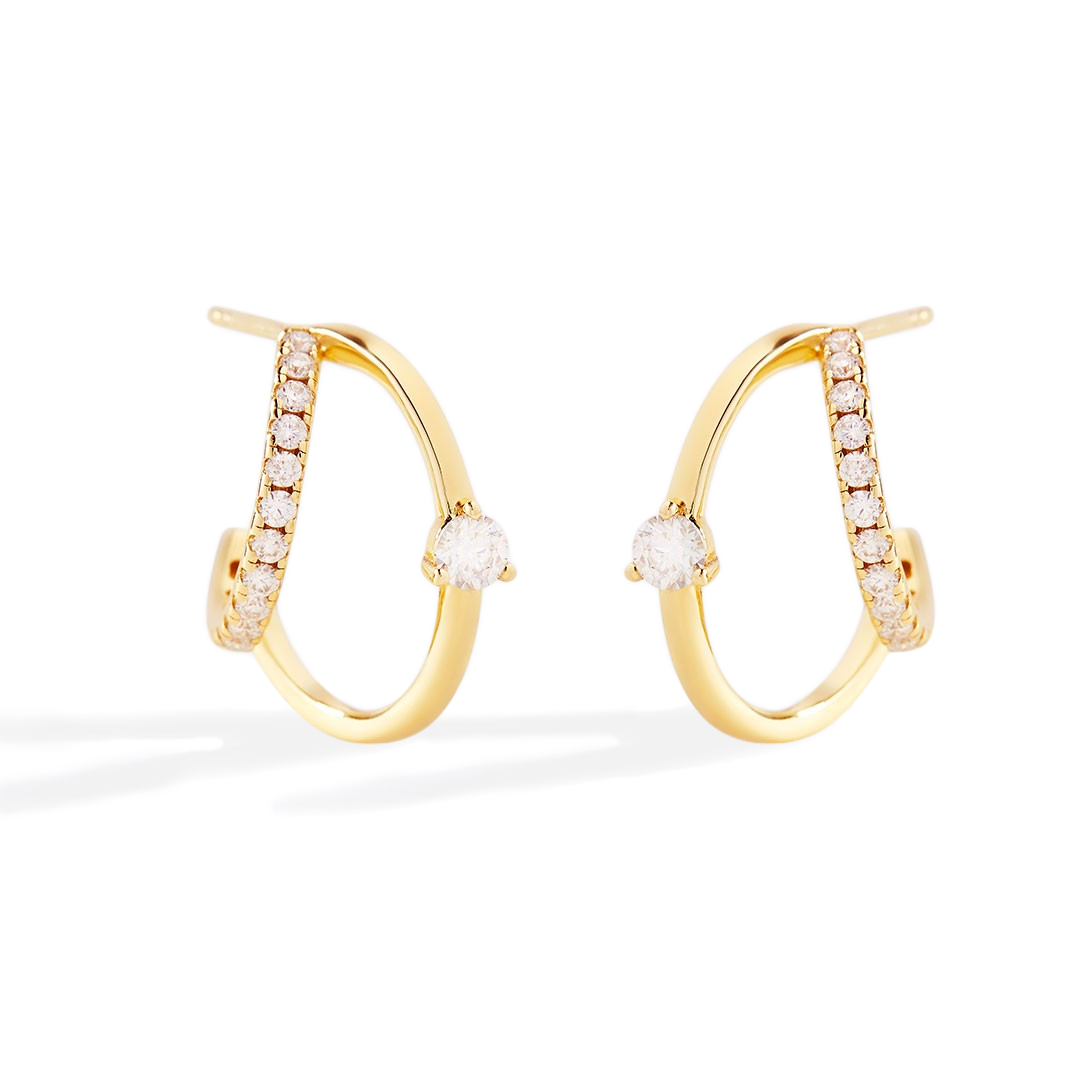 The Nova Double Hoop Earrings in 18-k-gold-over-sterling-silver, Moissanite by Seeyoura