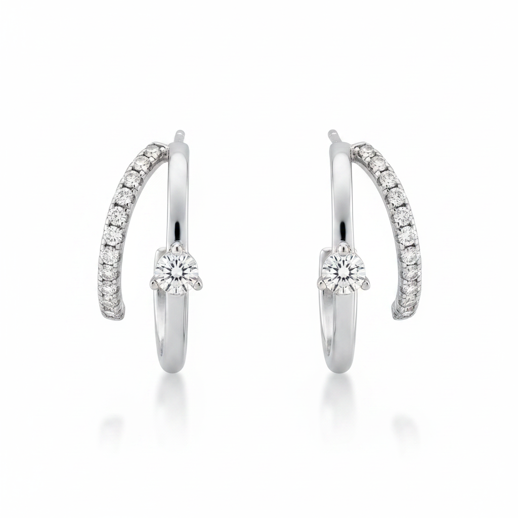 The Nova Double Hoop Earrings in 925-sterling-silver, Moissanite by Seeyoura