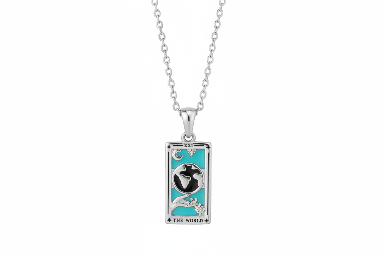 The World Tarot Necklace in Dainty Cable Chain, silver by Seeyoura