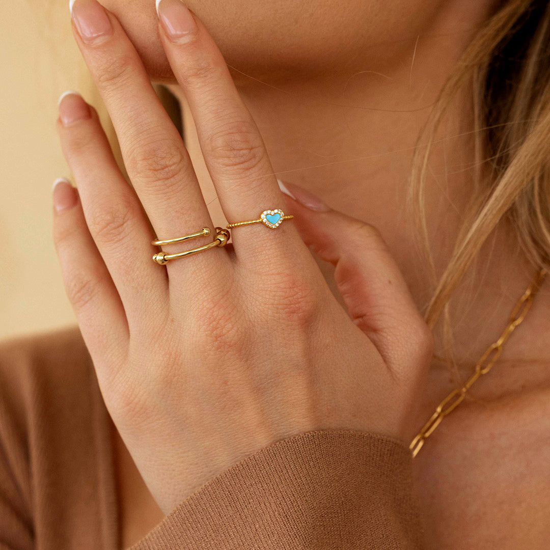 Tiny Gemstone Heart Stacking Ring by Seeyoura