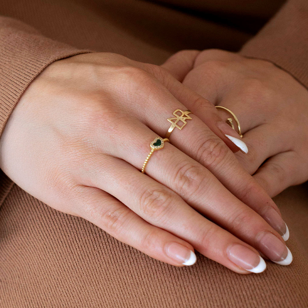 Tiny Gemstone Heart Stacking Ring by Seeyoura