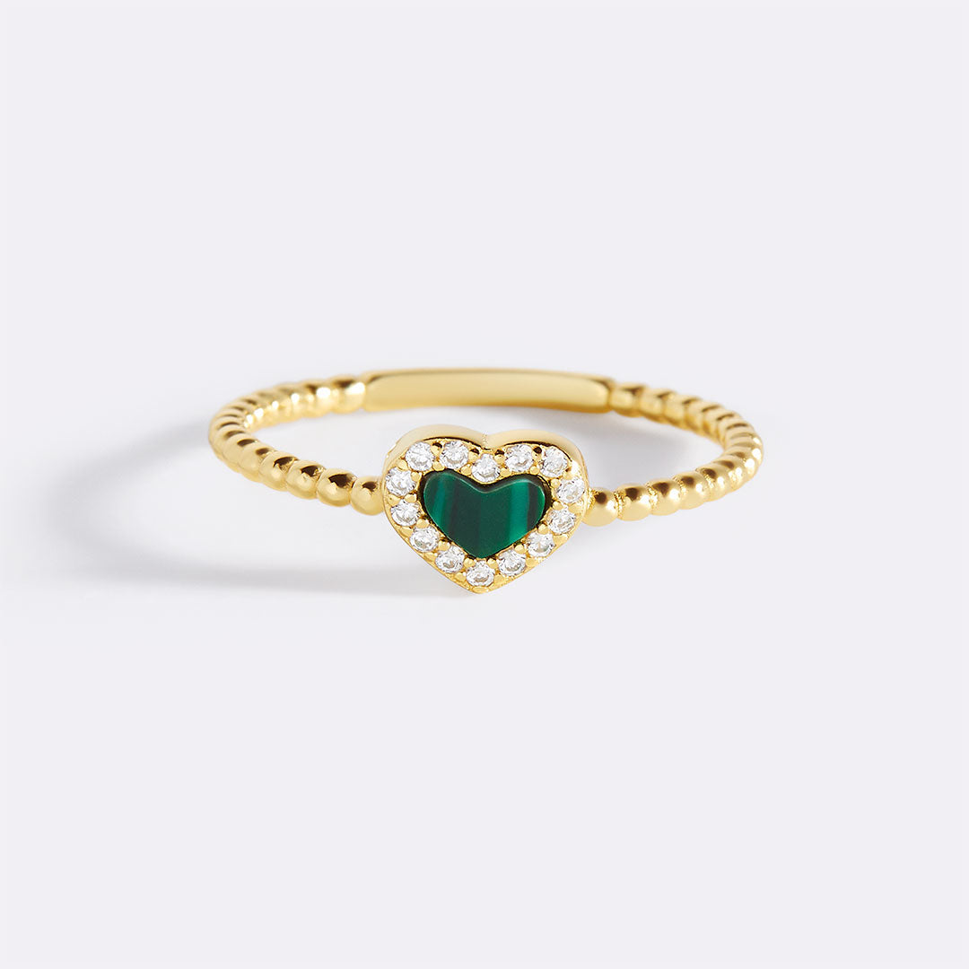 Tiny Gemstone Heart Stacking Ring in malachite by Seeyoura