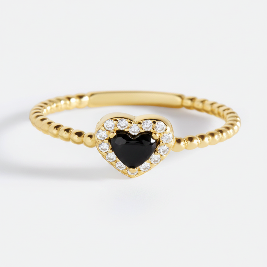 Tiny Gemstone Heart Stacking Ring in onyx by Seeyoura
