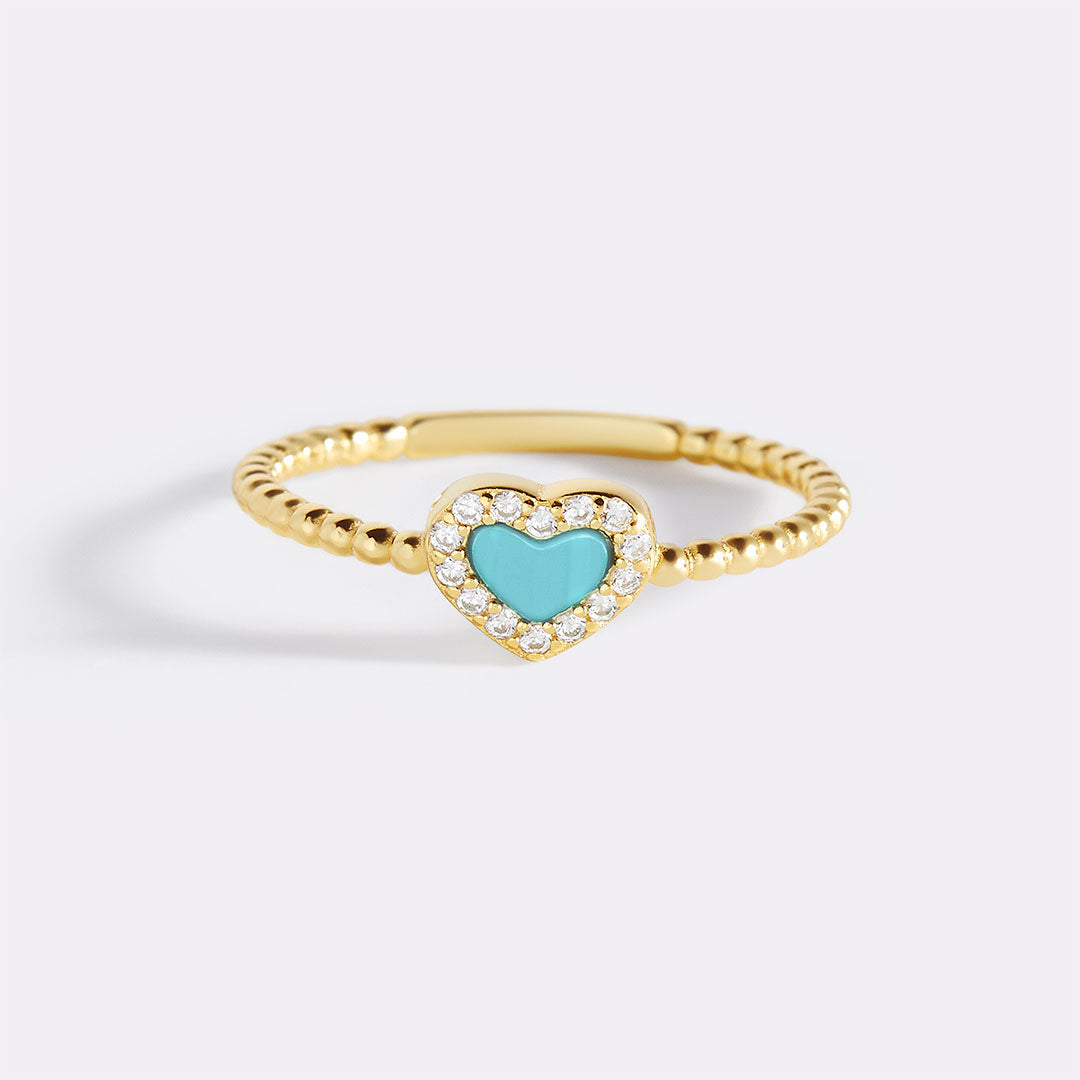 Tiny Gemstone Heart Stacking Ring in turquoise by Seeyoura