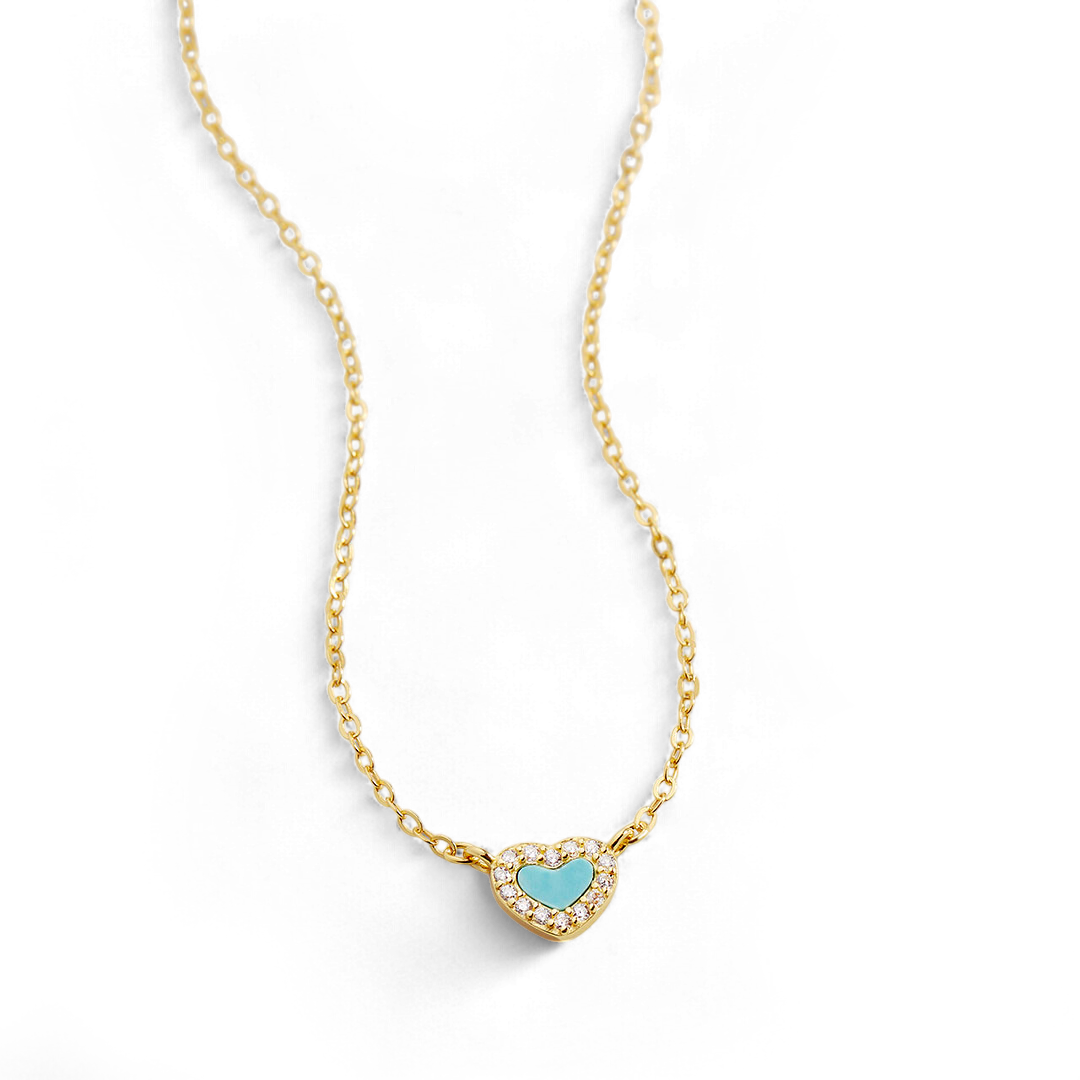 Tiny Turquoise Heart Choker in 18-k-gold-over-sterling-silver by Seeyoura