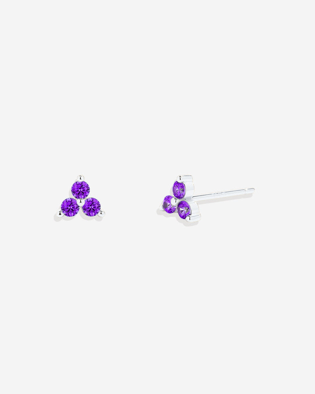 Trinity Birthstone Stud Earrings in February Amethyst, 925-sterling-silver by Seeyoura