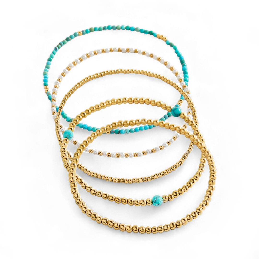 Turquoise Beaded Bracelet Stacking Set by Seeyoura