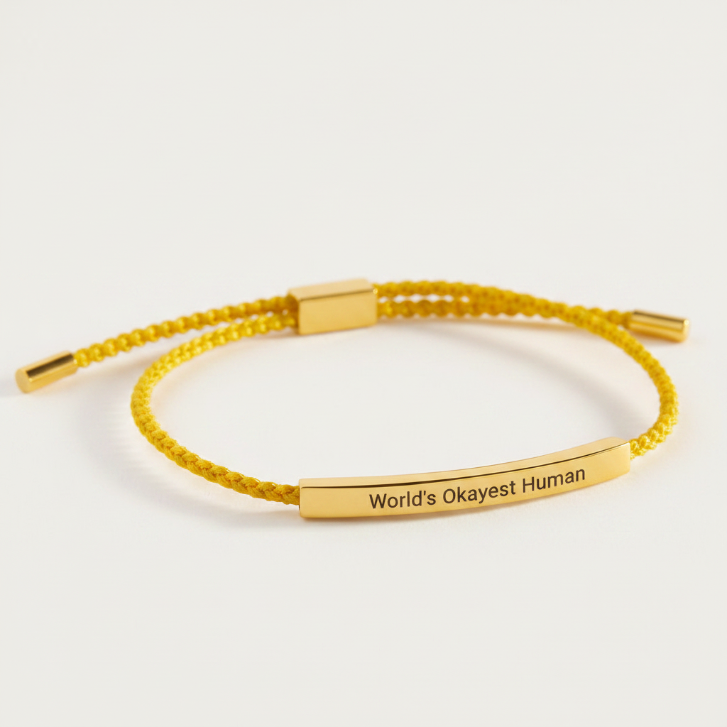 World's Okayest Human Inspire Bracelet in Lemon Yellow, gold by Seeyoura