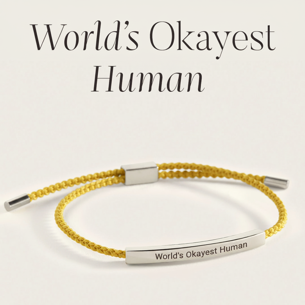 World's Okayest Human Inspire Bracelet in Lemon Yellow, silver by Seeyoura