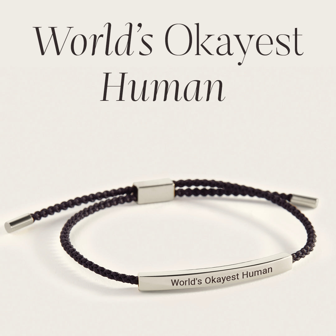 World's Okayest Human Inspire Bracelet in Midnight Black, silver by Seeyoura