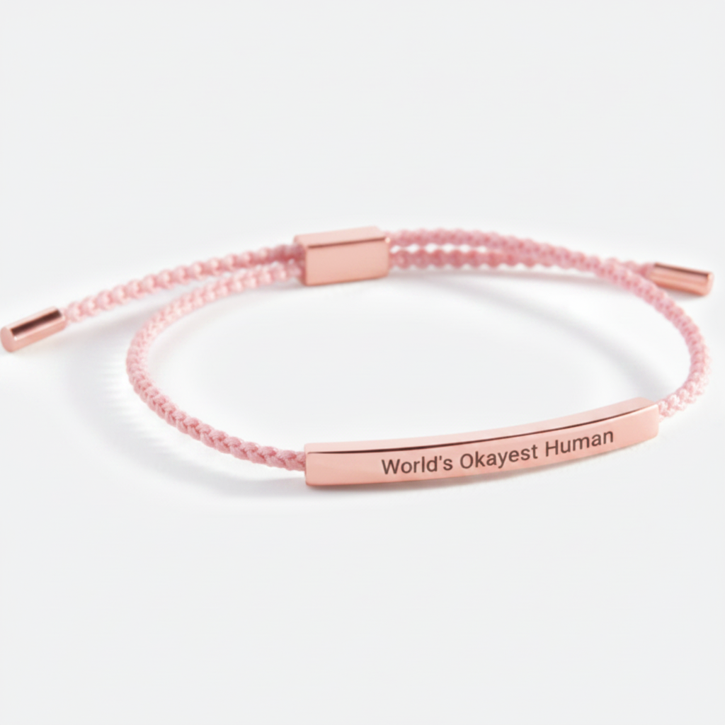 World's Okayest Human Inspire Bracelet in Pink, 18-k-rose-gold-plated by Seeyoura