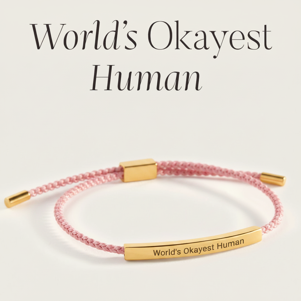 World's Okayest Human Inspire Bracelet in Pink, gold by Seeyoura