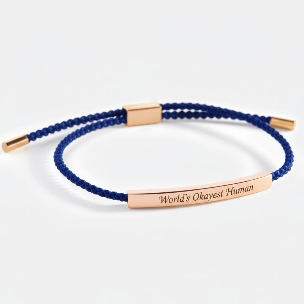 World's Okayest Human Inspire Bracelet in Royal Blue, 18-k-rose-gold-plated by Seeyoura