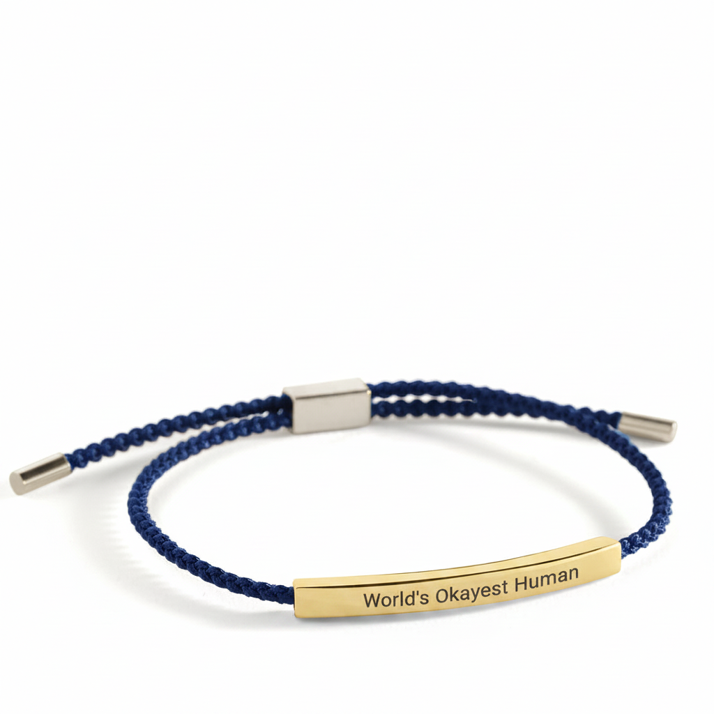 World's Okayest Human Inspire Bracelet in Royal Blue, gold by Seeyoura