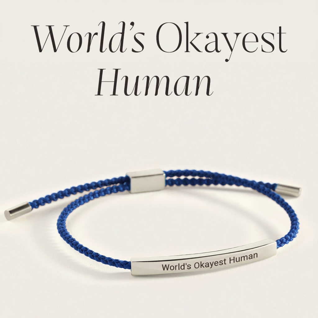 World's Okayest Human Inspire Bracelet in Royal Blue, silver by Seeyoura