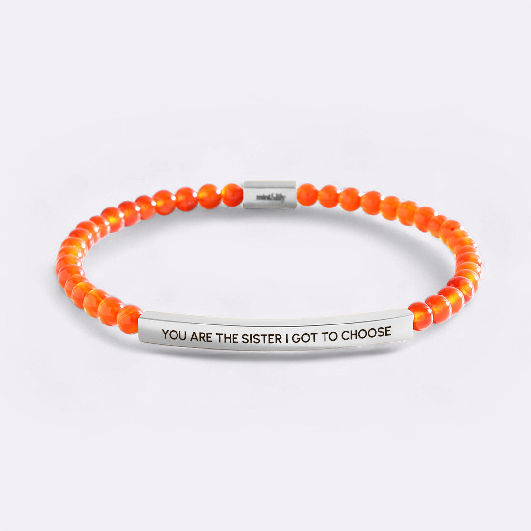 You Are The Sister I Got To Choose Beaded Inspire Bracelet in silver-plate-with-carnelian-beads by Seeyoura