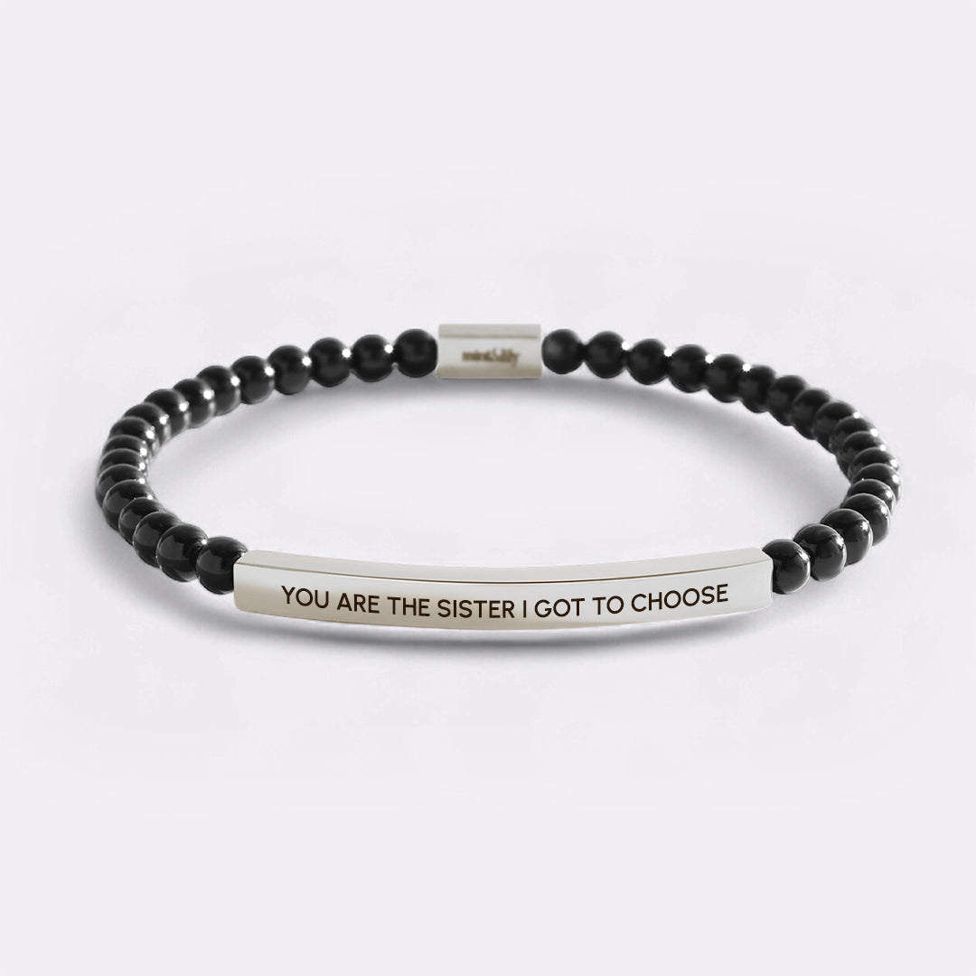 You Are The Sister I Got To Choose Beaded Inspire Bracelet in silver-plate-with-onyx-beads by Seeyoura